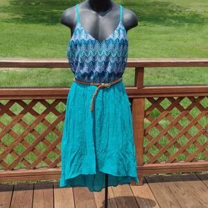 Lily Rose Teal Blue and White Sleeveless Dress Size Medium